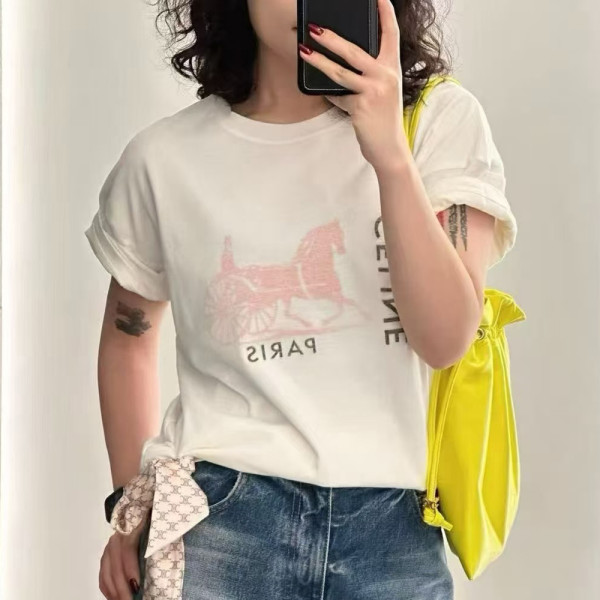 셀린느 레트로 캐리지 더블 레이어 반팔 티셔츠