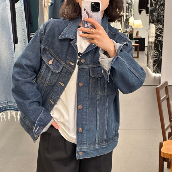 셀린느 CELINE PARIS 자수 다크 유니온 워시 데님 트러커 자켓