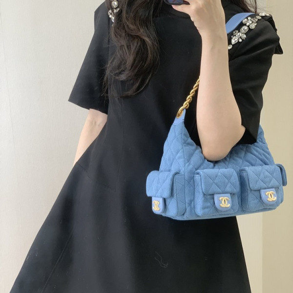 샤넬 25C 크루즈 맥시 호보백 데님 골드 미니