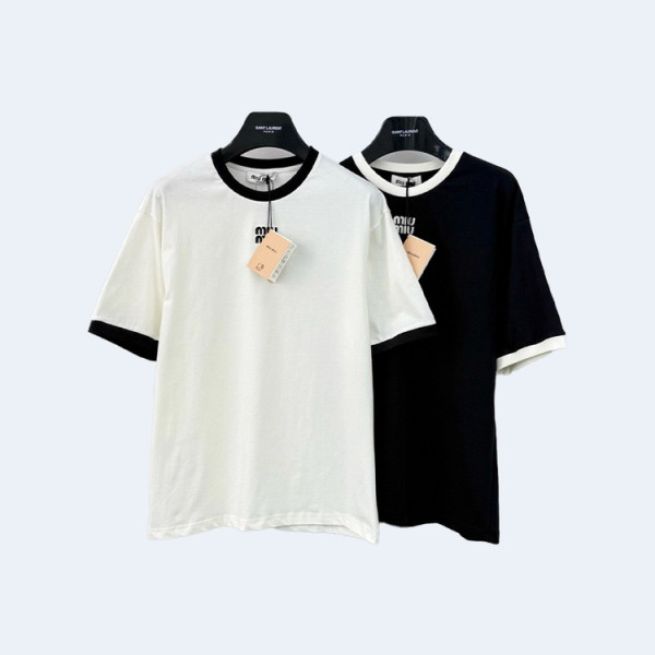 남녀공용 미우미우 자수 로고 크루넥 반팔 티셔츠 (2color)